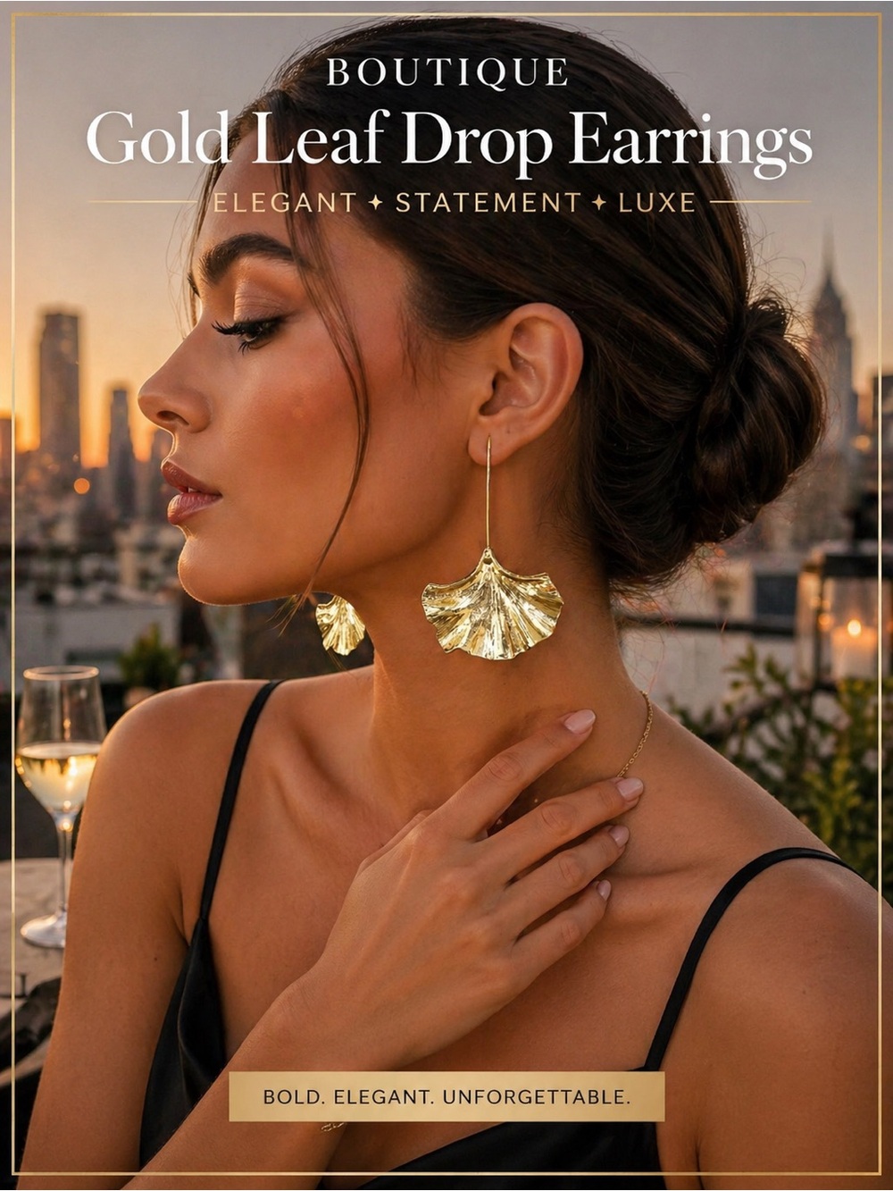 BOUTIQUE Gold Leaf Drop Earrings ✨ Elegant Statement Luxe Jewelry